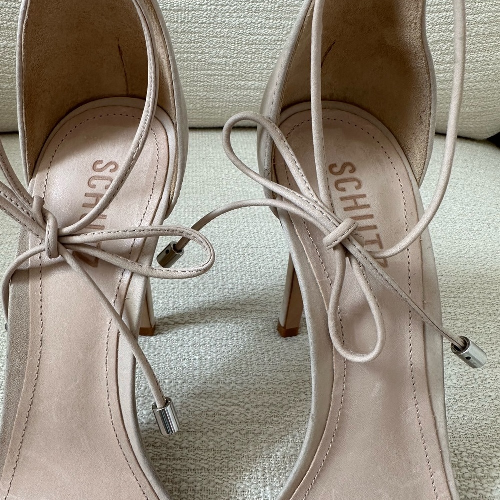 Schutz Josseana Suede and Clear Ankle Tie Sandal - Picture 4 of 11